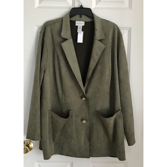 ALFRED DUNNER SIZE XL FAUX SUEDE CAR COAT 2 BUTTON FRONT 2 POCKETS COLLARED NECK - Picture 3 of 9